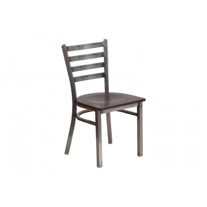 BLNK HERCULES Series Clear Coated Metal Ladder Back Restaurant Chair with Wood Seat - Walnut
