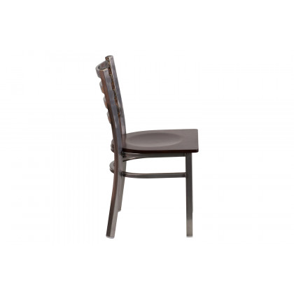 BLNK HERCULES Series Clear Coated Metal Ladder Back Restaurant Chair with Wood Seat - Walnut