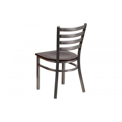 BLNK HERCULES Series Clear Coated Metal Ladder Back Restaurant Chair with Wood Seat - Walnut