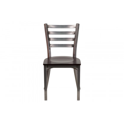 BLNK HERCULES Series Clear Coated Metal Ladder Back Restaurant Chair with Wood Seat - Walnut