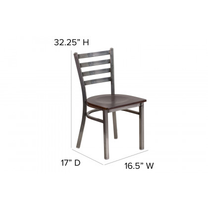 BLNK HERCULES Series Clear Coated Metal Ladder Back Restaurant Chair with Wood Seat - Walnut