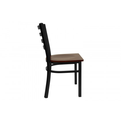 BLNK HERCULES Series Black Metal Ladder Back Restaurant Chair with Wood Seat - Mahogany