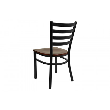 BLNK HERCULES Series Black Metal Ladder Back Restaurant Chair with Wood Seat - Mahogany