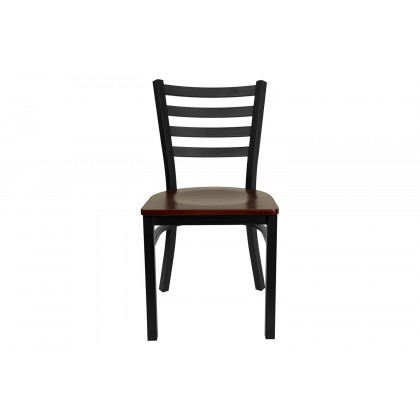 BLNK HERCULES Series Black Metal Ladder Back Restaurant Chair with Wood Seat - Mahogany