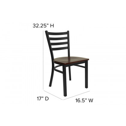 BLNK HERCULES Series Black Metal Ladder Back Restaurant Chair with Wood Seat - Mahogany