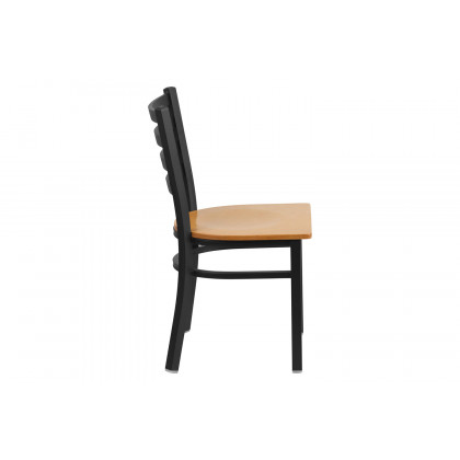 BLNK HERCULES Series Black Metal Ladder Back Restaurant Chair with Wood Seat - Natural