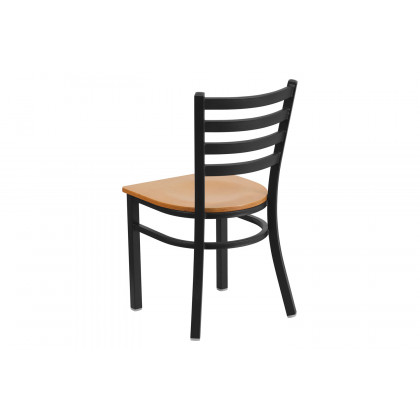 BLNK HERCULES Series Black Metal Ladder Back Restaurant Chair with Wood Seat - Natural