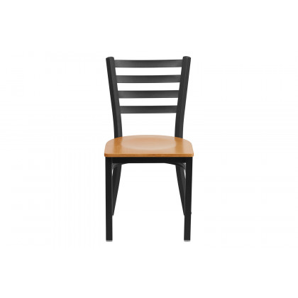 BLNK HERCULES Series Black Metal Ladder Back Restaurant Chair with Wood Seat - Natural