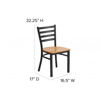 BLNK HERCULES Series Black Metal Ladder Back Restaurant Chair with Wood Seat - Natural