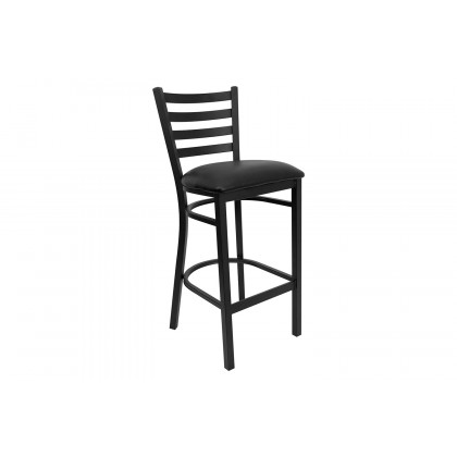 BLNK HERCULES Series Black Metal Ladder Back Restaurant Bar Stool with Vinyl Seat - Black