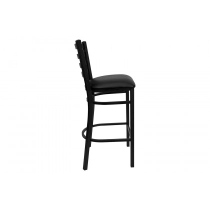 BLNK HERCULES Series Black Metal Ladder Back Restaurant Bar Stool with Vinyl Seat - Black