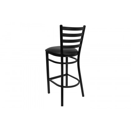 BLNK HERCULES Series Black Metal Ladder Back Restaurant Bar Stool with Vinyl Seat - Black