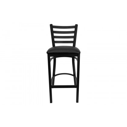 BLNK HERCULES Series Black Metal Ladder Back Restaurant Bar Stool with Vinyl Seat - Black