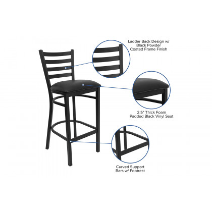 BLNK HERCULES Series Black Metal Ladder Back Restaurant Bar Stool with Vinyl Seat - Black