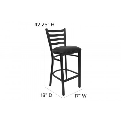 BLNK HERCULES Series Black Metal Ladder Back Restaurant Bar Stool with Vinyl Seat - Black