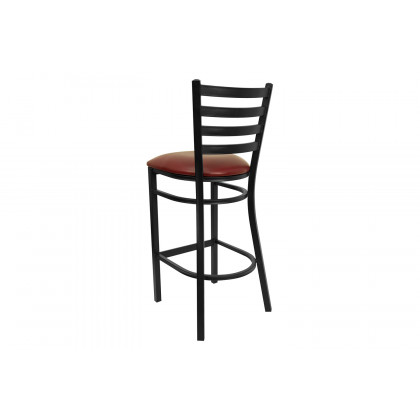 BLNK HERCULES Series Black Metal Ladder Back Restaurant Bar Stool with Vinyl Seat - Burgundy