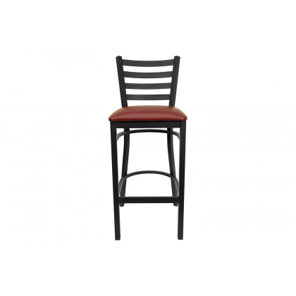 BLNK HERCULES Series Black Metal Ladder Back Restaurant Bar Stool with Vinyl Seat - Burgundy