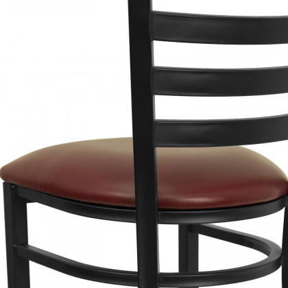 BLNK HERCULES Series Black Metal Ladder Back Restaurant Bar Stool with Vinyl Seat - Burgundy