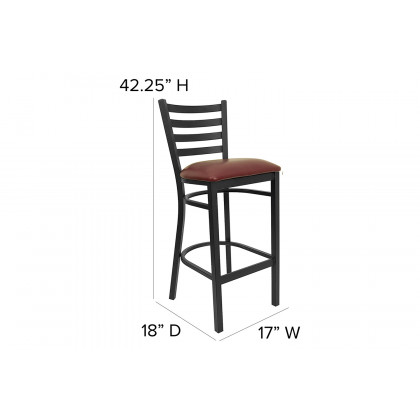 BLNK HERCULES Series Black Metal Ladder Back Restaurant Bar Stool with Vinyl Seat - Burgundy