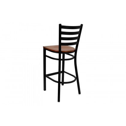BLNK HERCULES Series Black Metal Ladder Back Restaurant Bar Stool with Wood Seat - Cherry