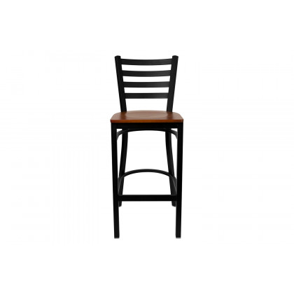 BLNK HERCULES Series Black Metal Ladder Back Restaurant Bar Stool with Wood Seat - Cherry
