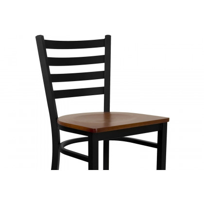 BLNK HERCULES Series Black Metal Ladder Back Restaurant Bar Stool with Wood Seat - Cherry