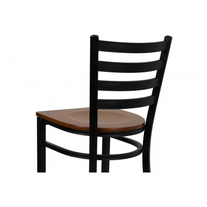 BLNK HERCULES Series Black Metal Ladder Back Restaurant Bar Stool with Wood Seat - Cherry