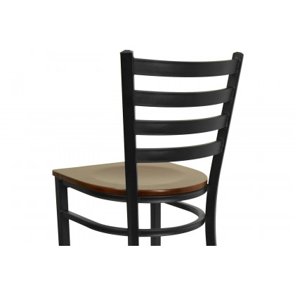 BLNK HERCULES Series Black Metal Ladder Back Restaurant Bar Stool with Wood Seat - Mahogany