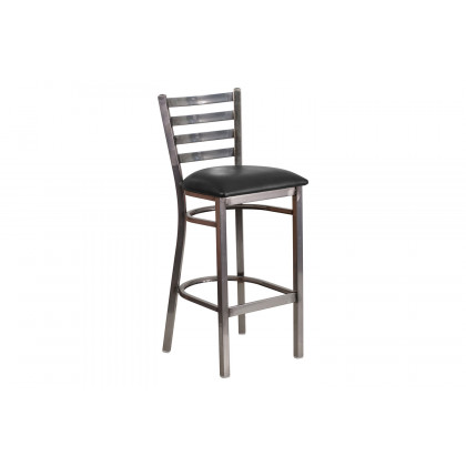 BLNK HERCULES Series Clear Coated Metal Ladder Back Restaurant Bar Stool with Vinyl Seat - Black