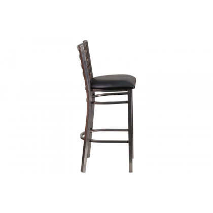 BLNK HERCULES Series Clear Coated Metal Ladder Back Restaurant Bar Stool with Vinyl Seat - Black