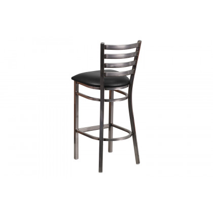 BLNK HERCULES Series Clear Coated Metal Ladder Back Restaurant Bar Stool with Vinyl Seat - Black