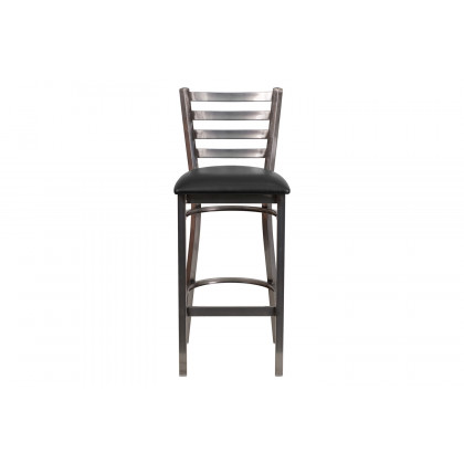 BLNK HERCULES Series Clear Coated Metal Ladder Back Restaurant Bar Stool with Vinyl Seat - Black