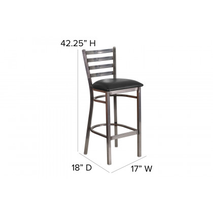 BLNK HERCULES Series Clear Coated Metal Ladder Back Restaurant Bar Stool with Vinyl Seat - Black