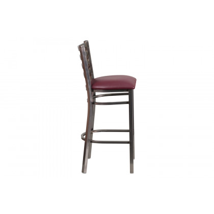 BLNK HERCULES Series Clear Coated Metal Ladder Back Restaurant Bar Stool with Vinyl Seat - Burgundy