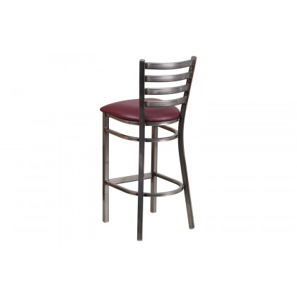 BLNK HERCULES Series Clear Coated Metal Ladder Back Restaurant Bar Stool with Vinyl Seat - Burgundy
