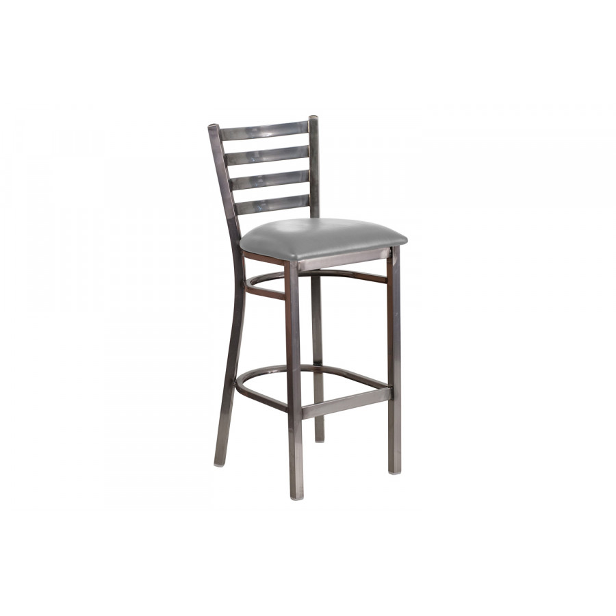 BLNK - HERCULES Series Clear Coated Metal Ladder Back Restaurant Bar Stool with Custom Upholstered Seat