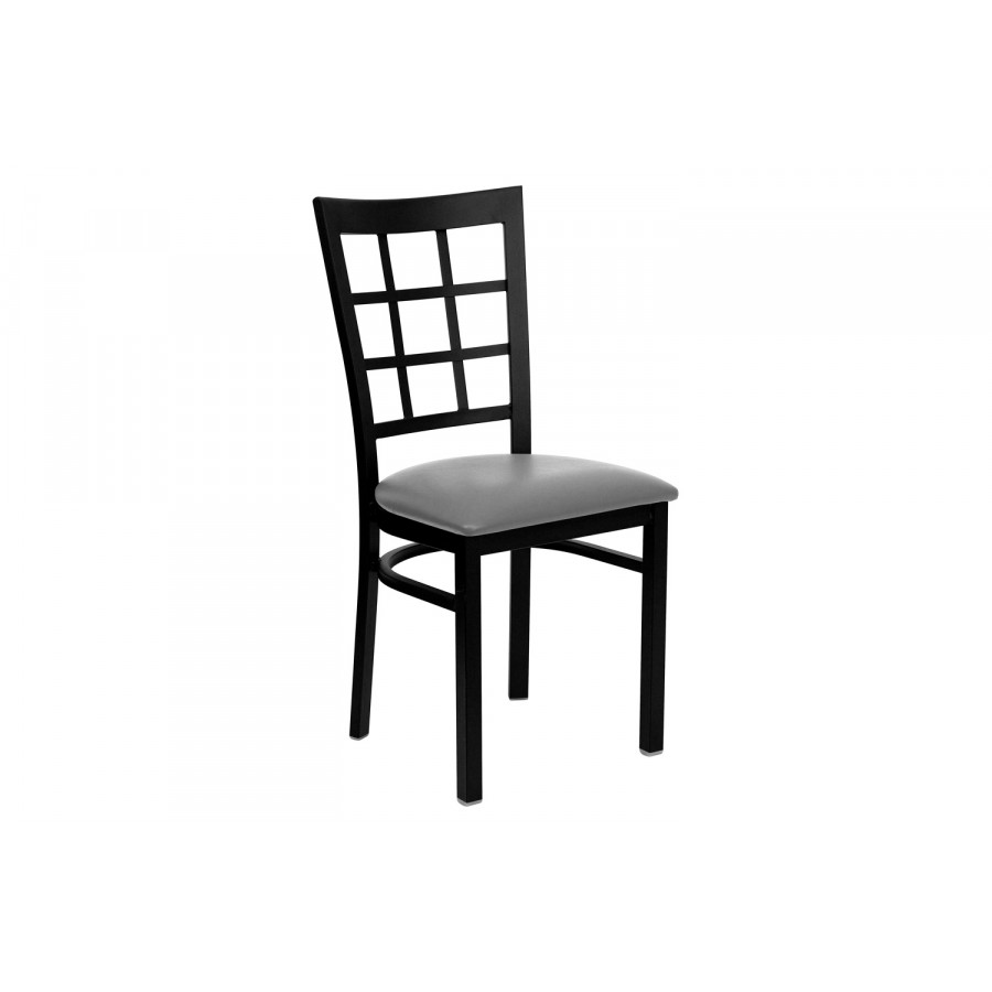 BLNK - HERCULES Series Black Metal Window Back Restaurant Chair with Custom Upholstered Seat