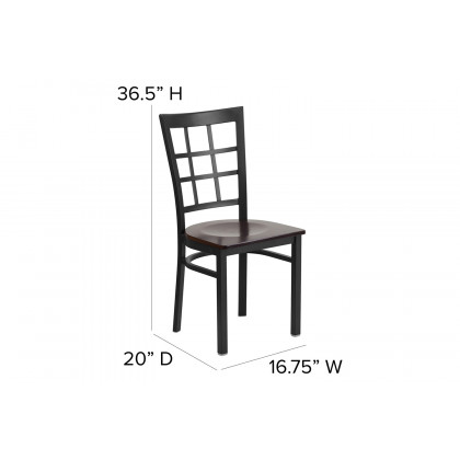 BLNK HERCULES Series Black Metal Window Back Restaurant Chair with Wood Seat - Walnut