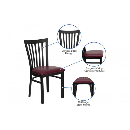 BLNK HERCULES Series Black Metal School House Back Restaurant Chair with Vinyl Seat - Burgundy