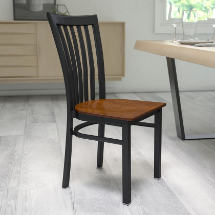 BLNK - HERCULES Series Black Metal School House Back Restaurant Chair with Wood Seat