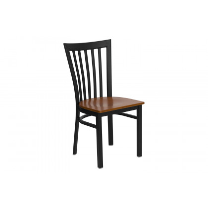 BLNK HERCULES Series Black Metal School House Back Restaurant Chair with Wood Seat - Cherry