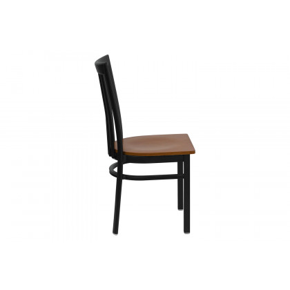 BLNK HERCULES Series Black Metal School House Back Restaurant Chair with Wood Seat - Cherry
