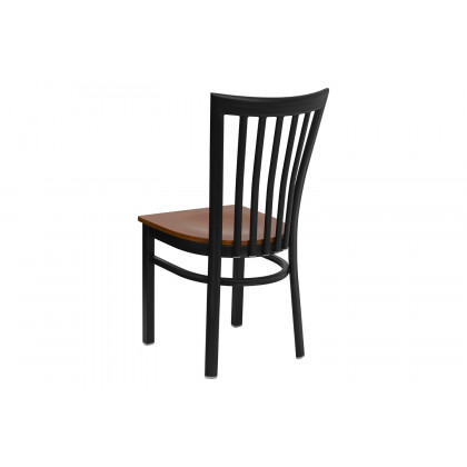 BLNK HERCULES Series Black Metal School House Back Restaurant Chair with Wood Seat - Cherry