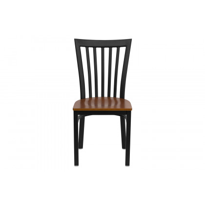 BLNK HERCULES Series Black Metal School House Back Restaurant Chair with Wood Seat - Cherry