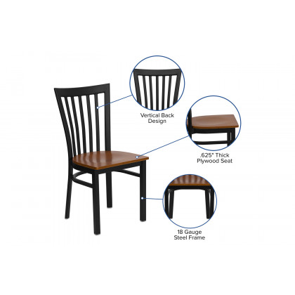 BLNK HERCULES Series Black Metal School House Back Restaurant Chair with Wood Seat - Cherry