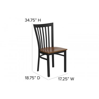 BLNK HERCULES Series Black Metal School House Back Restaurant Chair with Wood Seat - Cherry
