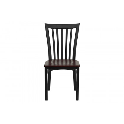 BLNK HERCULES Series Black Metal School House Back Restaurant Chair with Wood Seat - Mahogany