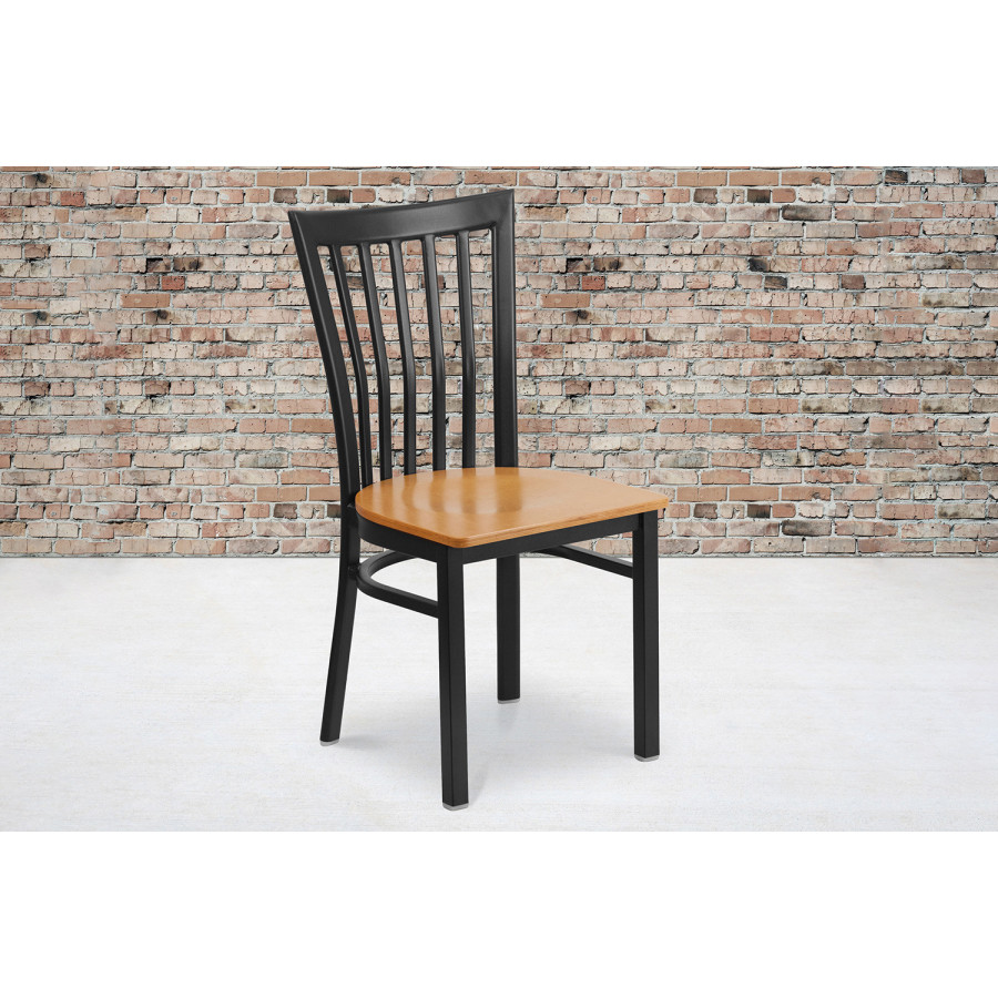 BLNK HERCULES Series Black Metal School House Back Restaurant Chair with Wood Seat - Natural