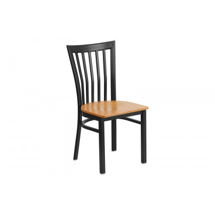 BLNK HERCULES Series Black Metal School House Back Restaurant Chair with Wood Seat - Natural