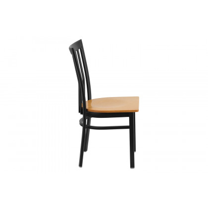 BLNK HERCULES Series Black Metal School House Back Restaurant Chair with Wood Seat - Natural